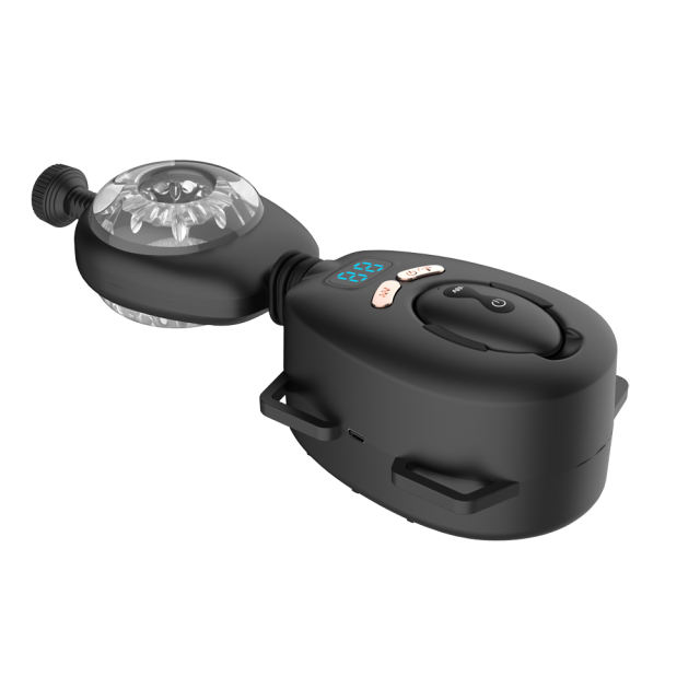 9-Speed Black Rechargeable Remote Controlled Wearable Male Masturbator with Vibrating & Stroking Functions