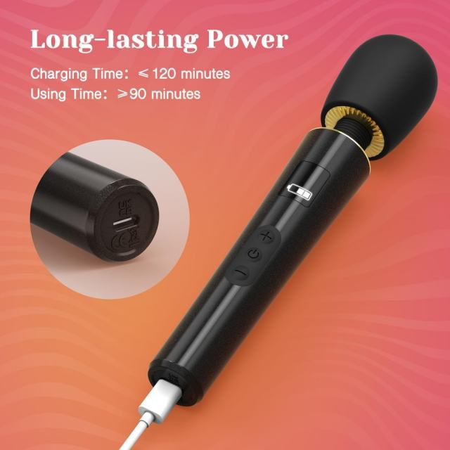 9-Speed Black Rechargeable Silicone Cordless High-Power Wand Massager for Clitoral Stimulation with LED Display