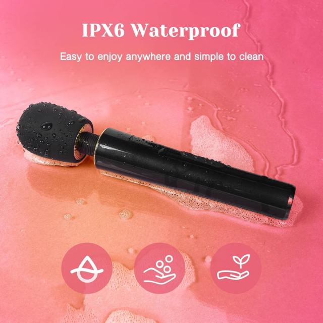 9-Speed Black Rechargeable Silicone Cordless High-Power Wand Massager for Clitoral Stimulation with LED Display