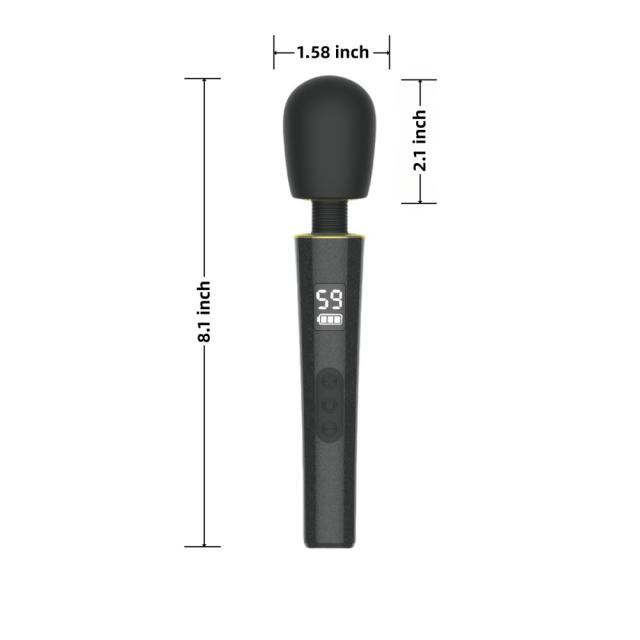9-Speed Black Rechargeable Silicone Cordless High-Power Wand Massager for Clitoral Stimulation with LED Display