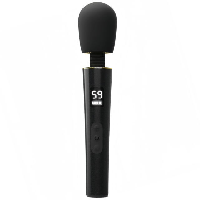 9-Speed Black Rechargeable Silicone Cordless High-Power Wand Massager for Clitoral Stimulation with LED Display