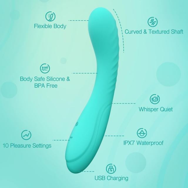 10-Speed Teal Rechargeable Waterproof Silicone Vibrating G-Spot Vibrator