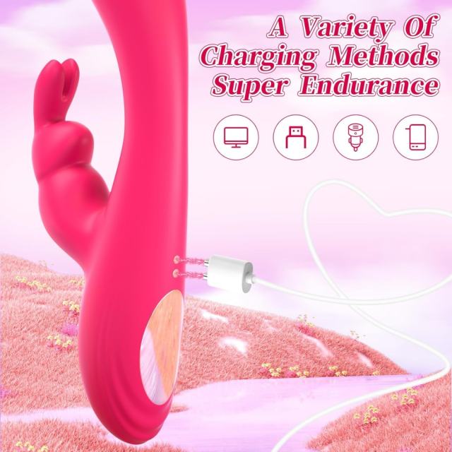 10-Speed Magenta Rechargeable Waterproof Silicone Rabbit Vibrator