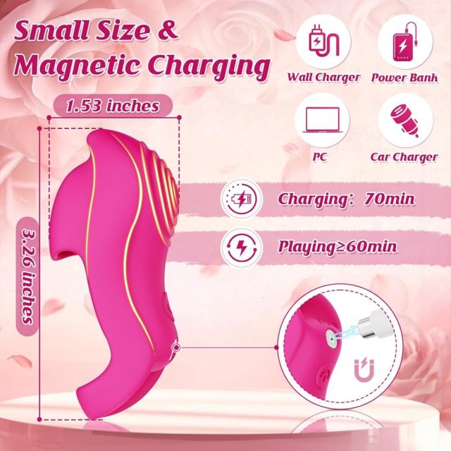 9-Speed Magenta App-Controlled Rechargeable Silicone Finger Vibrator with USB Magnetic Charging