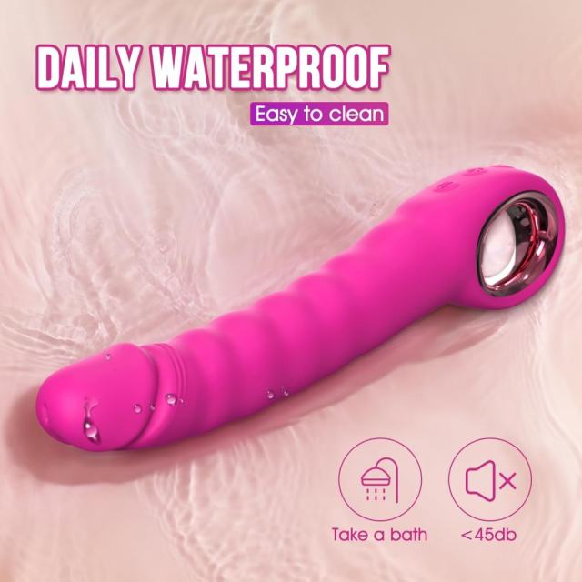 7-Speed Magenta Rechargeable Silicone Vibrator with Thrusting Function