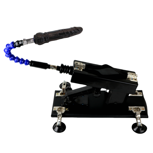 Black Adjustable Thrusting Sex Machine with 6 Attachments & Plug-In Power – 85° Angle Adjustment