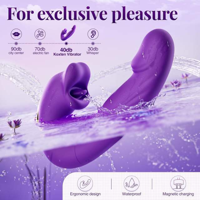 7-Speed Purple Rechargeable Vibrating & Tongue-Licking Massager with Thrusting Function