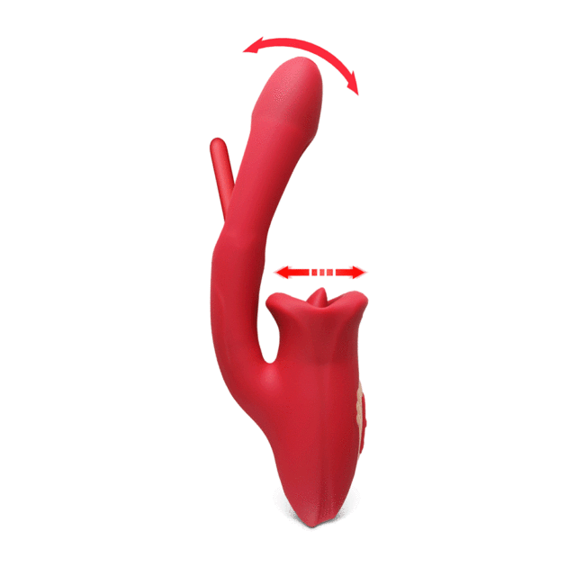 10-Speed Red Silicone Rechargeable Vibrator with Tongue-Licking & Flapping
