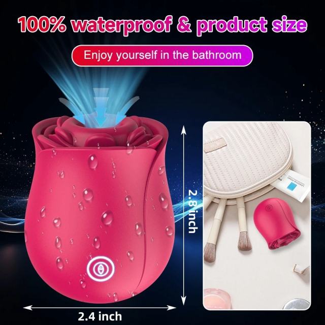 10-Speed Red Rechargeable Silicone Rose Clitoral Vibrator with Sucking Function