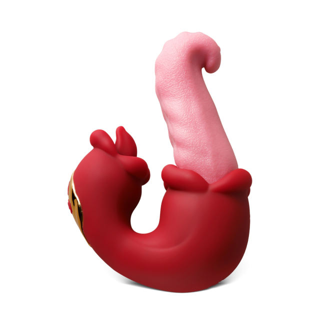 10-Speed Red Rechargeable Silicone Vibrating Massager with Tongue-Licking
