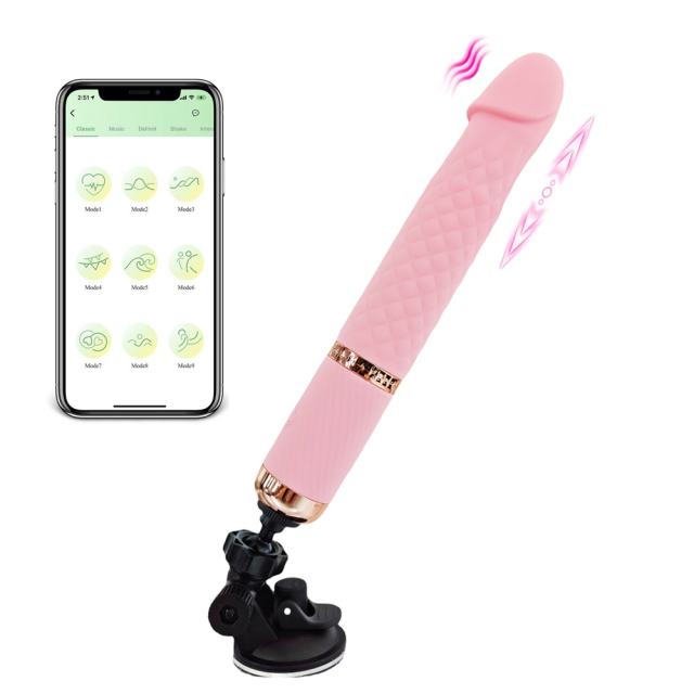 10-Speed Pink Rechargeable Silicone Vibrator with Thrusting & App Control