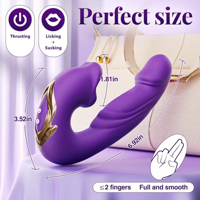 7-Speed Purple Rechargeable Vibrating & Tongue-Licking Massager with Thrusting Function