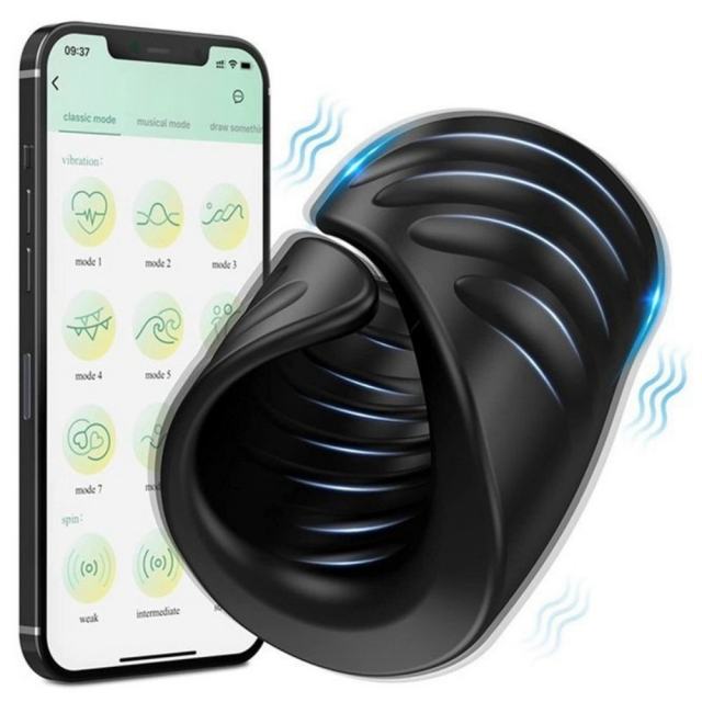 9-Speed Black Rechargeable Silicone Male Masturbator Penis Training Vibrator with APP Control