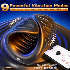 9-Speed Black Rechargeable Silicone Male Masturbator Penis Training Vibrator with APP Control