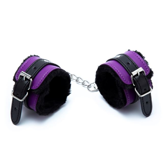 Black and Purple Fuzzy Handcuffs