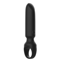 10-Speed Black Rechargeable Silicone Bullet Vibrator with Finger Ring