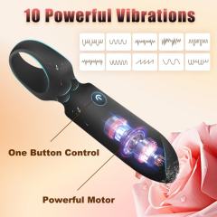 10-Speed Black Rechargeable Silicone Bullet Vibrator with Finger Ring