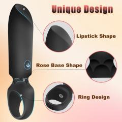 10-Speed Black Rechargeable Silicone Bullet Vibrator with Finger Ring