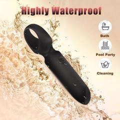 10-Speed Black Rechargeable Silicone Bullet Vibrator with Finger Ring