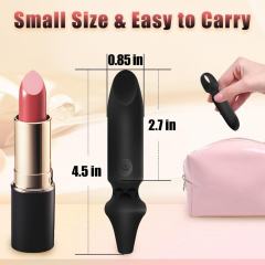 10-Speed Black Rechargeable Silicone Bullet Vibrator with Finger Ring