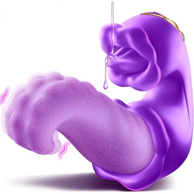 10-Speed Purple Rechargeable Silicone Vibrating Massager with Tongue-Licking