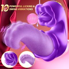 10-Speed Purple Rechargeable Silicone Vibrating Massager with Tongue-Licking