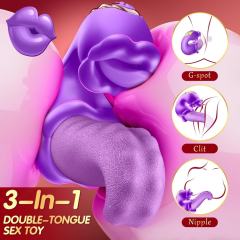 10-Speed Purple Rechargeable Silicone Vibrating Massager with Tongue-Licking