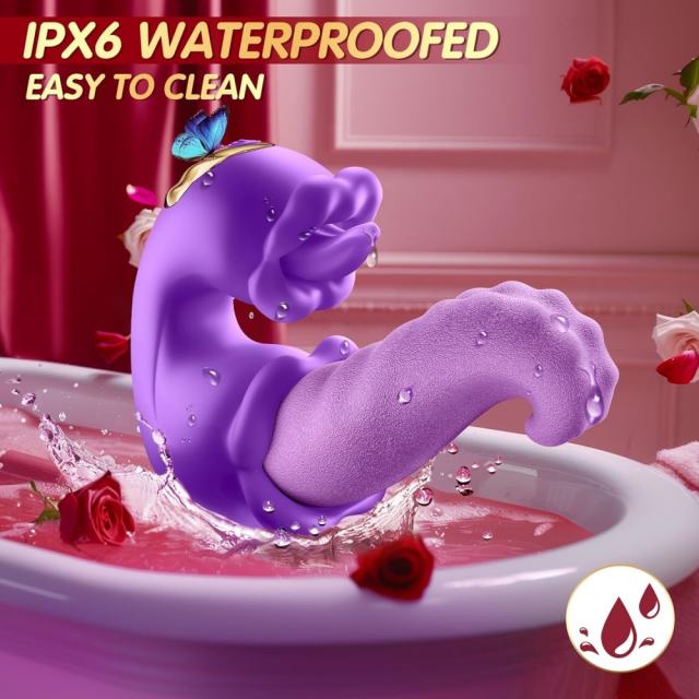 10-Speed Purple Rechargeable Silicone Vibrating Massager with Tongue-Licking