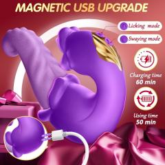10-Speed Purple Rechargeable Silicone Vibrating Massager with Tongue-Licking