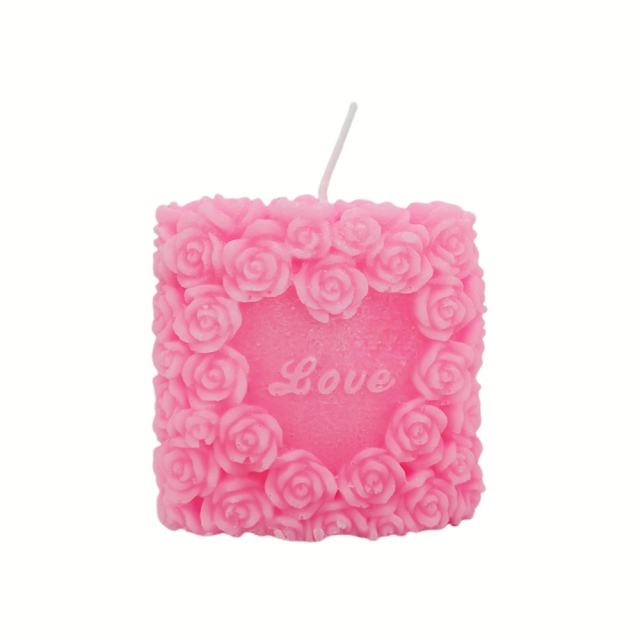 Pink Rose Wax Scented Candle with LOVE