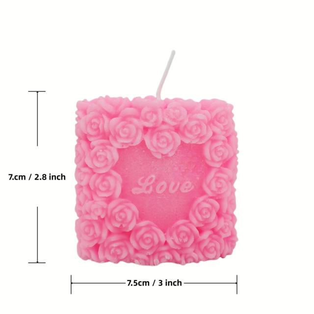 Pink Rose Wax Scented Candle with LOVE