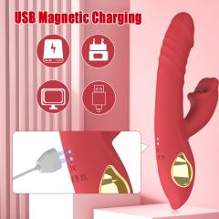 4-in-1 Red Rechargeable Silicone G-Spot Vibrator – 10-Speed Thrusting, Vibrating & Tongue-Clitoral Stimulator