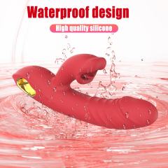 4-in-1 Red Rechargeable Silicone G-Spot Vibrator – 10-Speed Thrusting, Vibrating & Tongue-Clitoral Stimulator