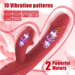 4-in-1 Red Rechargeable Silicone G-Spot Vibrator – 10-Speed Thrusting, Vibrating & Tongue-Clitoral Stimulator