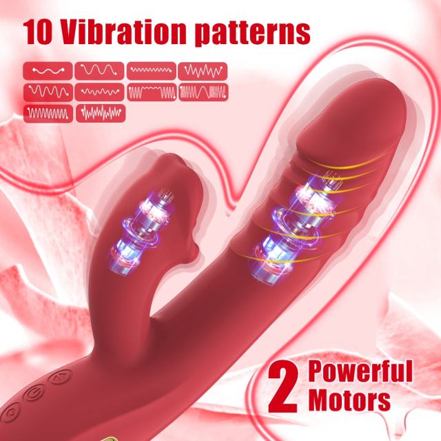 4-in-1 Red Rechargeable Silicone G-Spot Vibrator – 10-Speed Thrusting, Vibrating & Tongue-Clitoral Stimulator