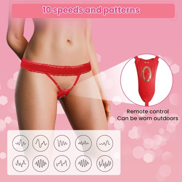 10-Speed Red Rose Shape Waterproof Rechargeable Remote Control Silicone Wearable Panty Vibrator