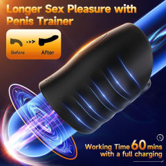 Customizable 9-Speed Black Rechargeable Silicone Male Masturbator Penis Training Vibrator with APP Control