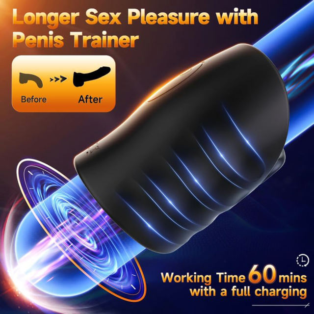 Customizable 9-Speed Black Rechargeable Silicone Male Masturbator Penis Training Vibrator with APP Control