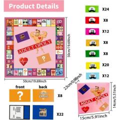 Adultopoly Couple Board Game – 50x50cm Play Mat with Dice & 4 Player Pieces