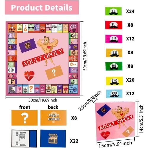 Adultopoly Couple Board Game – 50x50cm Play Mat with Dice & 4 Player Pieces