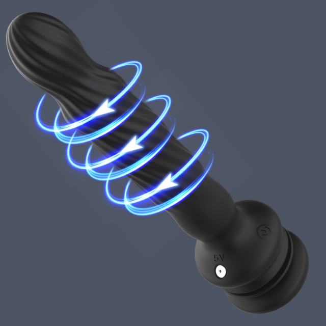 7-Speed Black Silicone Rechargeable Wriggling Vibrator with Remote Control