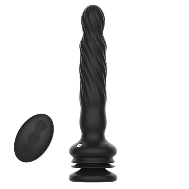 7-Speed Black Silicone Rechargeable Wriggling Vibrator with Remote Control