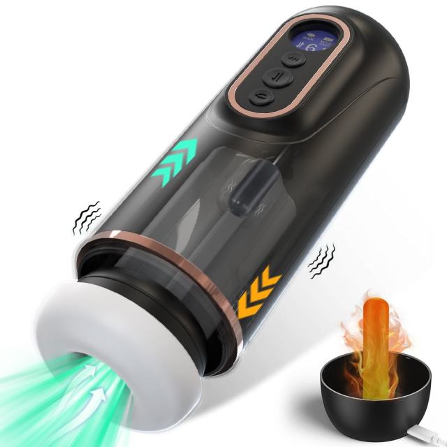 9-Speed Vibrating & 5-Mode Sucking & 3-Speed Thrusting Rechargeable Male Masturbator with Heating and Sound Effects