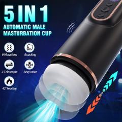 9-Speed Vibrating & 5-Mode Sucking & 3-Speed Thrusting Rechargeable Male Masturbator with Heating and Sound Effects