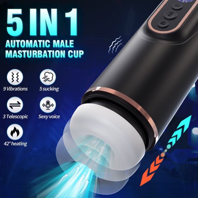 9-Speed Vibrating & 5-Mode Sucking & 3-Speed Thrusting Rechargeable Male Masturbator with Heating and Sound Effects