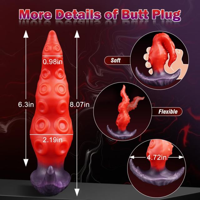 7.88'' Red and Purple Big Fantasy Monster Silicone Dildo and Butt Plug