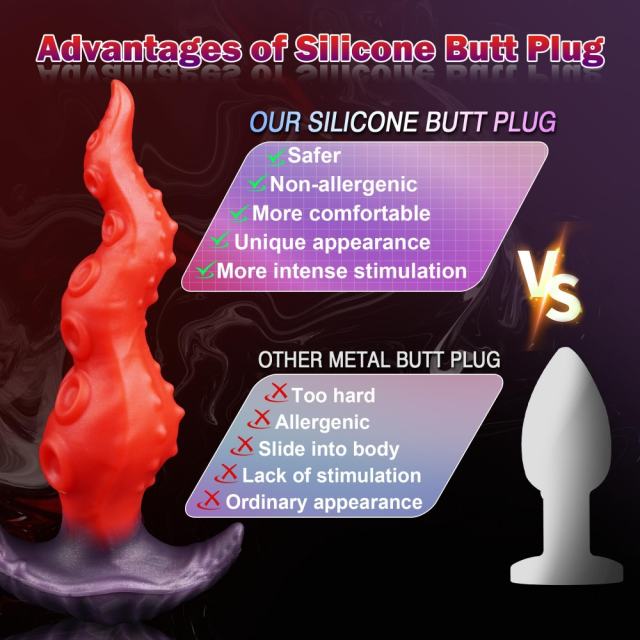 7.88'' Red and Purple Big Fantasy Monster Silicone Dildo and Butt Plug
