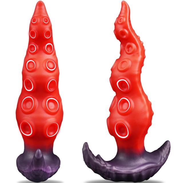 7.88'' Red and Purple Big Fantasy Monster Silicone Dildo and Butt Plug