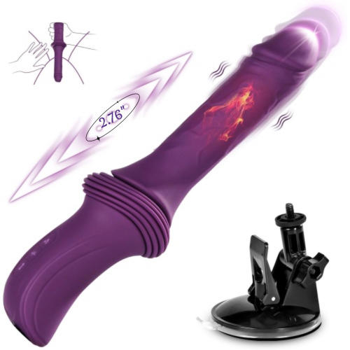 10-Speed Rechargeable Purple Thrusting Silicone Sex Machine with Heating Function and Removable Suction Cup