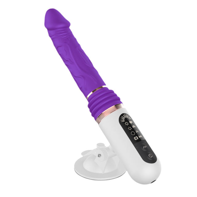 8-Speed Rechargeable Purple Silicone Thrusting Sex Machine with Strong Suction Cup